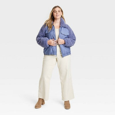 New - Universal Thread Women's Zip-Up Winter Faux Shearling Moto Jacket Quilted Universal ThreadBullseye Deals