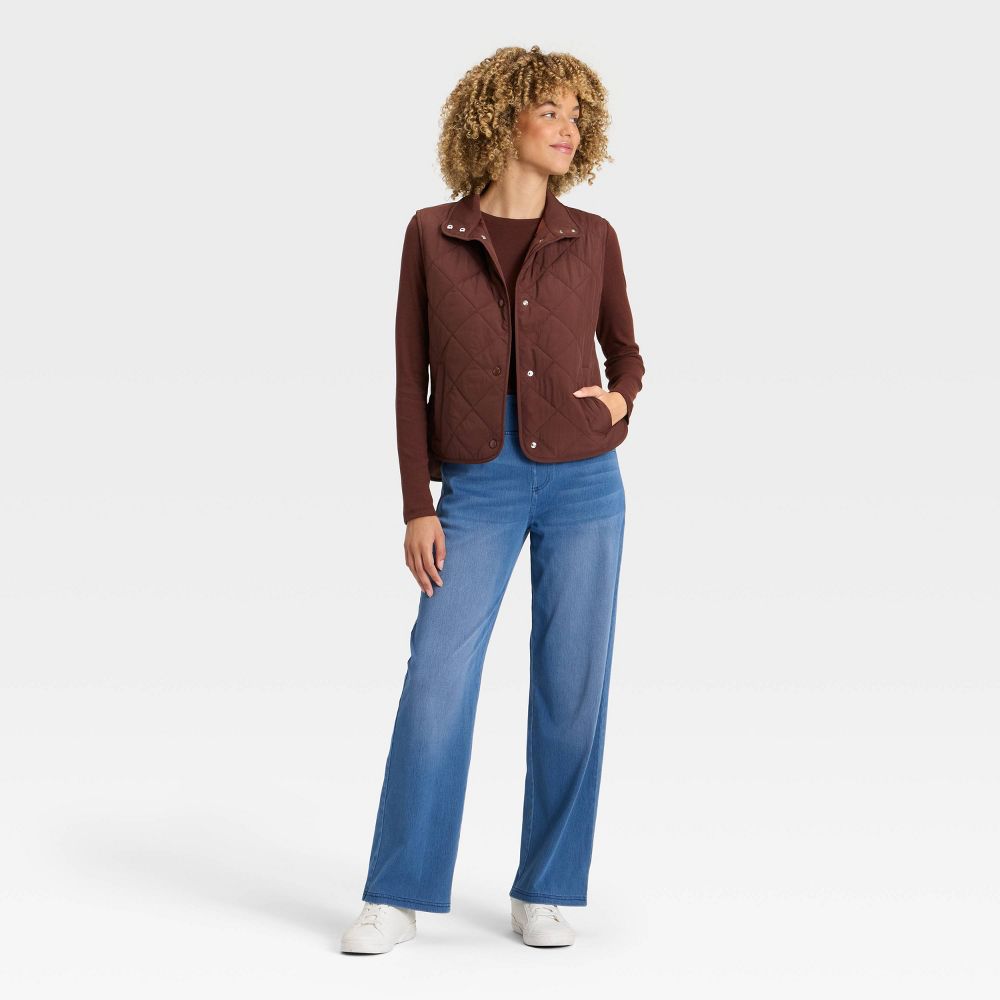 Open Box - Women's Quilted Vest - A New Day™ Brown L