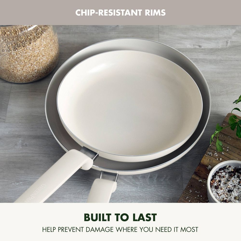 New - GreenPan Rio Advanced 2pc (10" and 12") Ceramic Nonstick Fry Pan Set Cream
