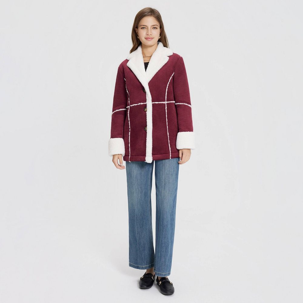 New - Women's Corduroy Shearling Faux Fur Jacket - Universal Thread™ Burgundy XXL