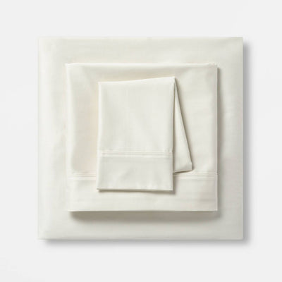 Open Box - King Solid Performance 400 Thread Count Sheet Set Sour Cream - Threshold™: Cotton Sateen, Wrinkle-Resistant, OEKO-TEX Certified
