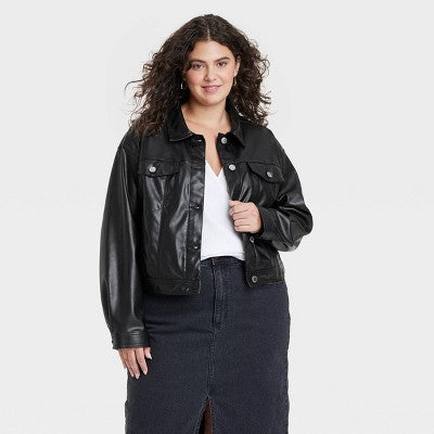 Universal Thread Women's Plus Button Up Faux Leather Moto Jacket Universal ThreadBullseye Deals