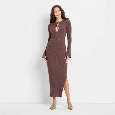 New - Women's Ribbed Maxi Dress - Future Collective Light Brown S