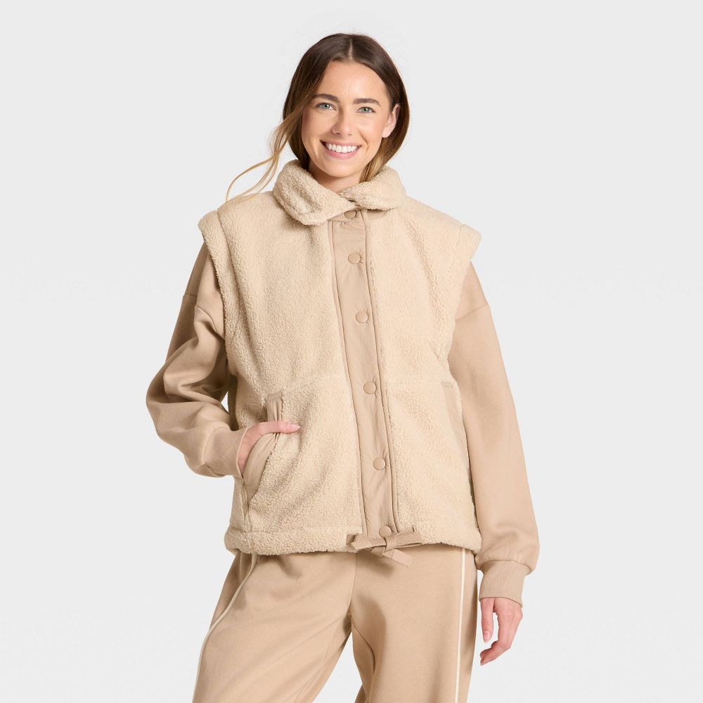 New - Women's High Pile Vest - JoyLab™ Tan/Taupe XL