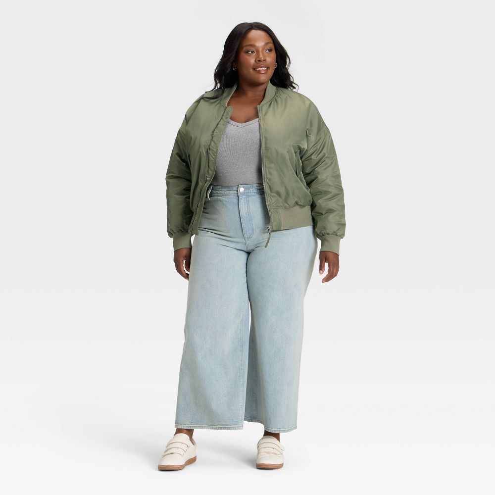 New - Women's Satin Bomber Jacket - Universal Thread™ Olive Green XXL
