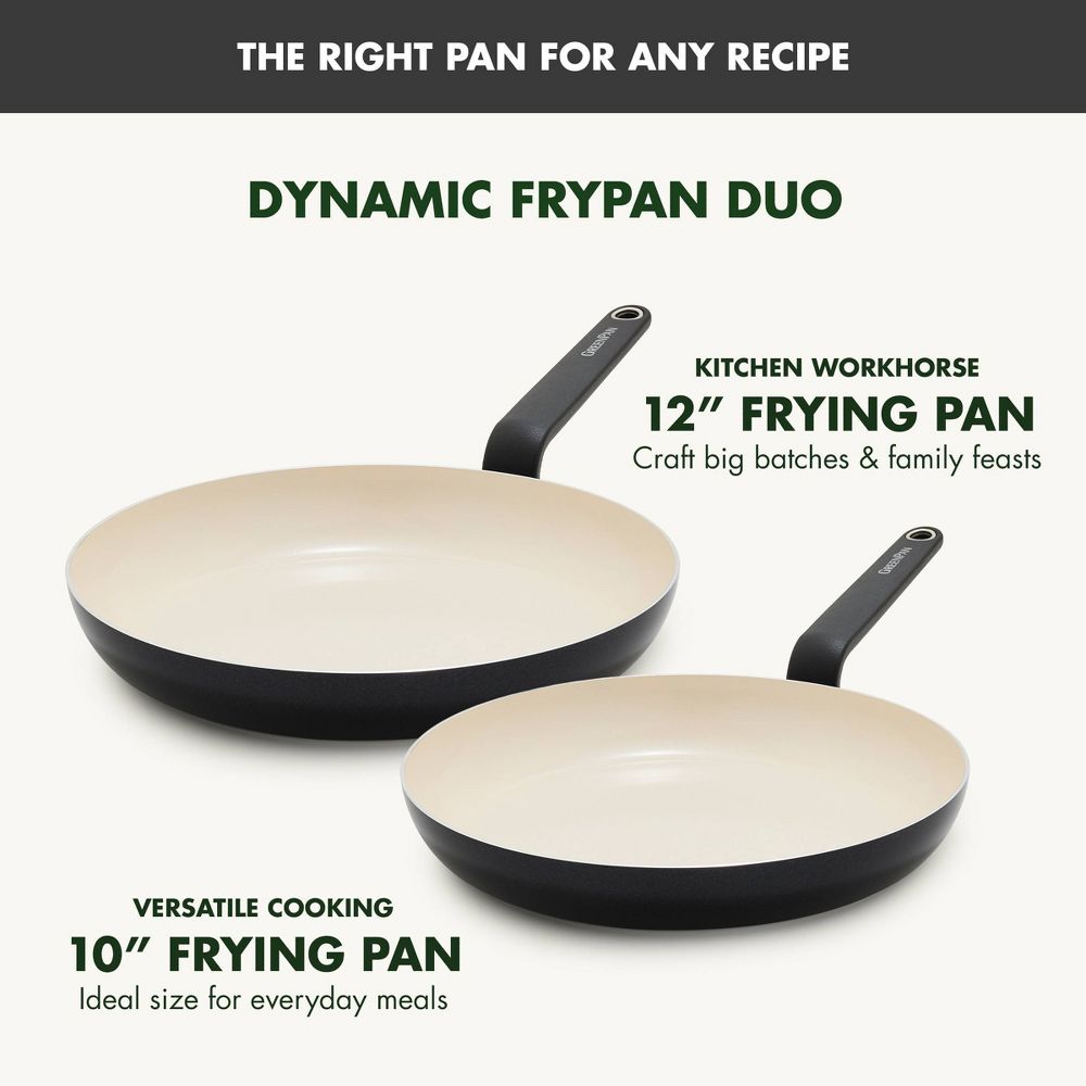 New - GreenPan Rio Advanced 2pc (10" and 12") Ceramic Nonstick Fry Pan Set Black