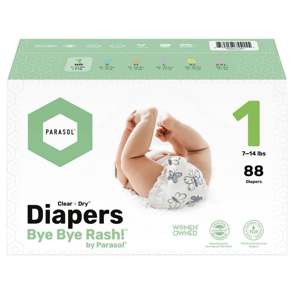 Parasol Parasol Clear+Dry Natural Disposable Diapers - Size 1 - 88ct ...