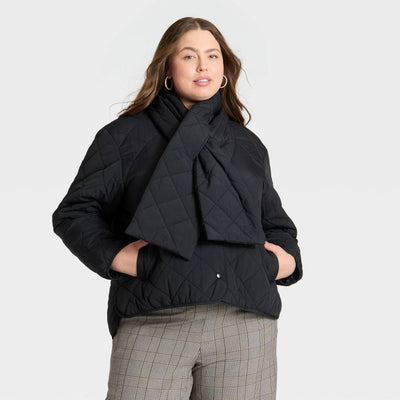 New - Women's Quilted Scarf Jacket - A New Day™ Black XXL