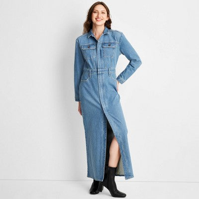 New - Universal Thread Women's Long Sleeve Denim Shirt Maxi Dress Universal ThreadBullseye Deals
