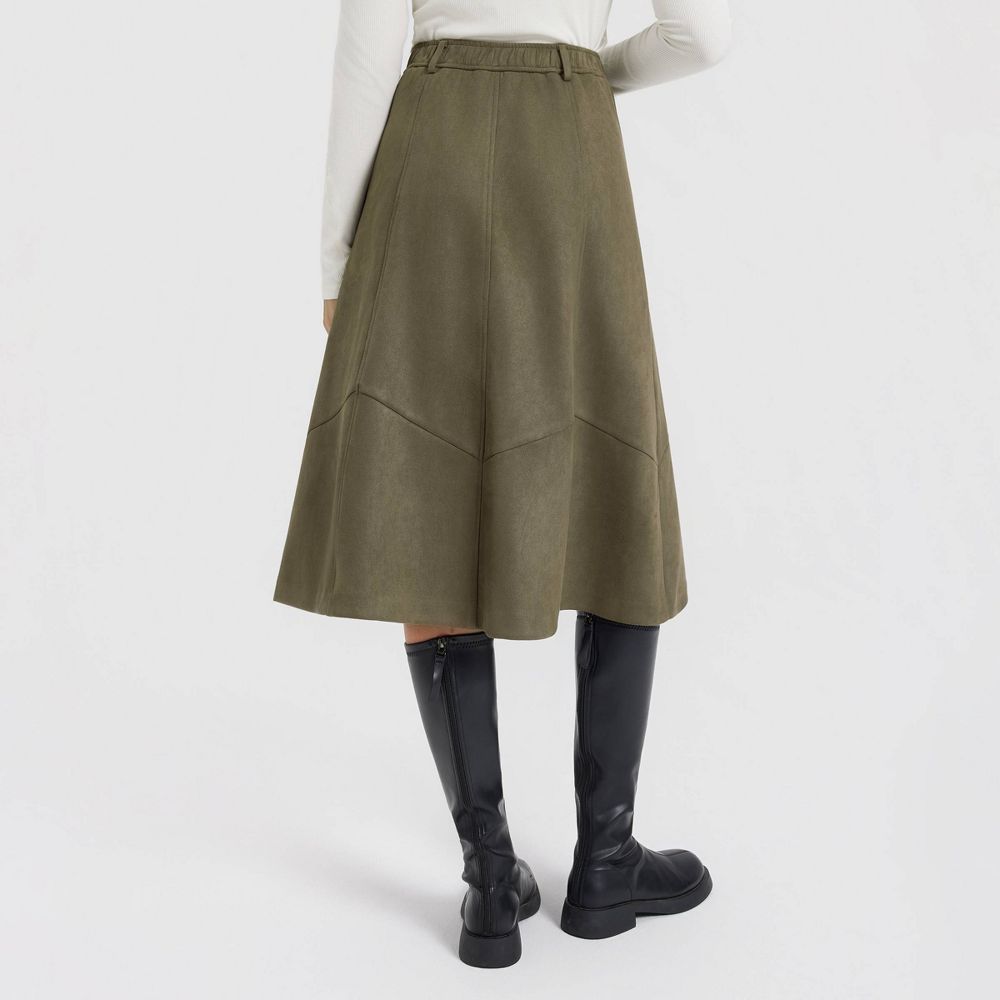 New - Women's Faux Suede Knit Midi A-Line Skirt - Universal Thread™ Olive Green M