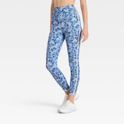 New - Women's Floral Print High-Rise Piped Leggings - JoyLab™ Blue XS