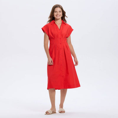 New - Women's Short Sleeve Pleated Midi Shirtdress - A New Day™ Geranium Red XS
