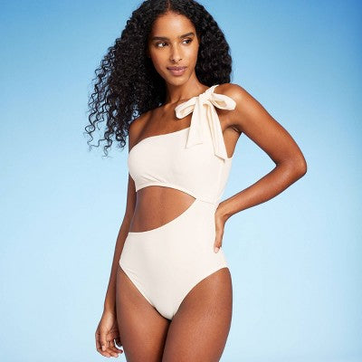 New - Shade & Shore Women's One Shoulder One Piece Swimsuit Bow Cutout Swimwear Shade & ShoreBullseye Deals
