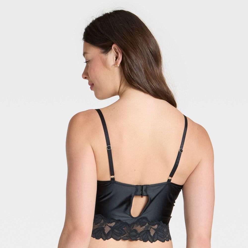 New - Women's Satin & Lace Lightly Lined Cami Bra - Auden™ Black M