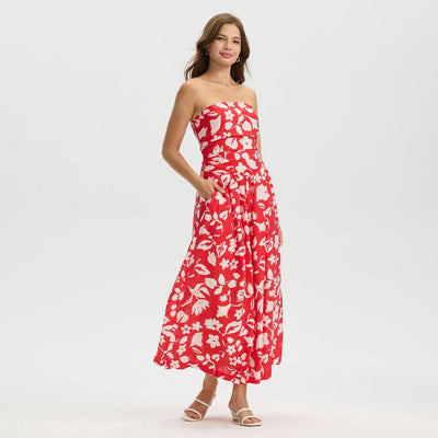 New - Women's Ruched Midi A-Line Dress - A New Day™ Red Floral XXL