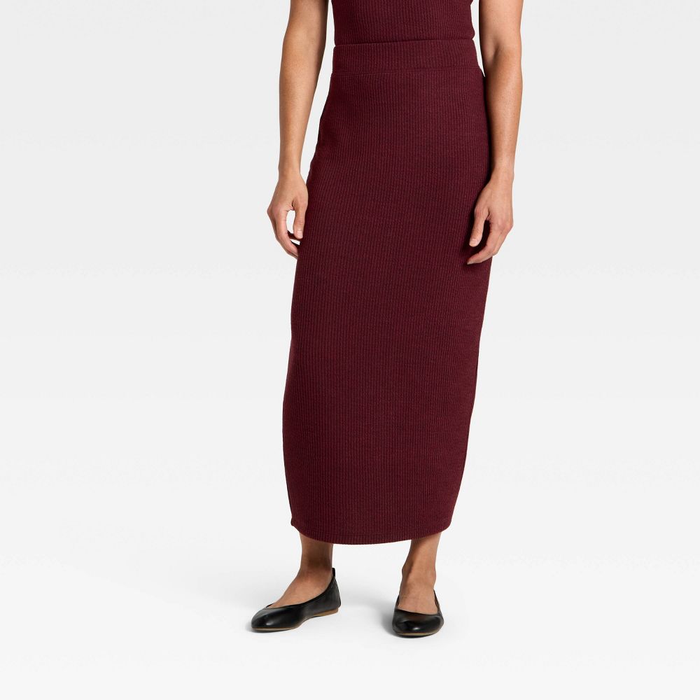 New - Women's Knit Ribbed Maxi Pencil Skirt - Universal Thread™ Burgundy XL