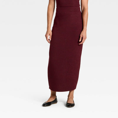 New - Women's Knit Ribbed Maxi Pencil Skirt - Universal Thread™ Burgundy XL