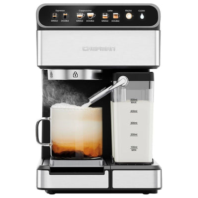 Open Box - Chefman Barista Pro Espresso Maker Stainless Steel Finish: 1350W Electric Coffee Machine, Dishwasher-Safe Parts, 1.8L Capacity