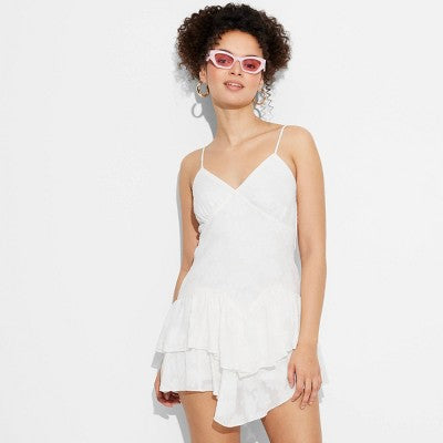 New - Wild Fable Women's Triangle Cup V-Neck Tiered Mini Summer Skater Dress Wild FableBullseye Deals
