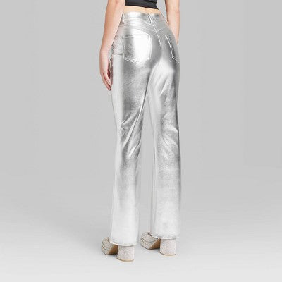 New - Wild Fable Women's High Rise Flare Casual Metallic Faux Leather Pants Wild FableBullseye Deals