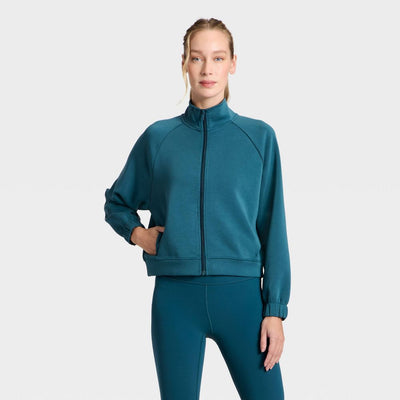 Open Box - Women's Airy Sleek Ribbed Full Zip Jacket - All In Motion™ Blue M
