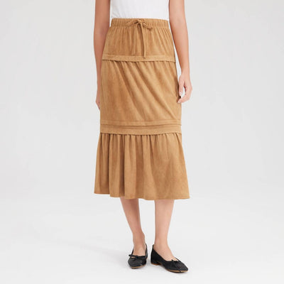 New - Women's Faux Suede Tiered Midi A-Line Skirt - Universal Thread™ Camel XS