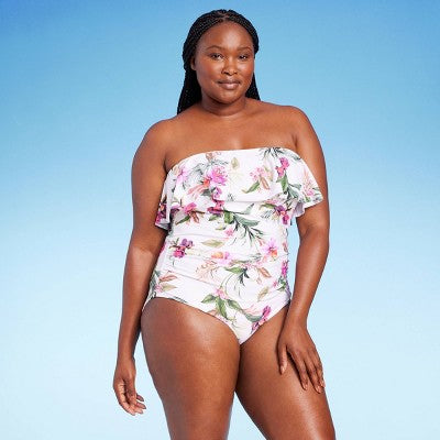 New - Kona Sol Women's Bandeau Ruched One Piece Swimsuit Full Coverage Swimwear Kona SolBullseye Deals