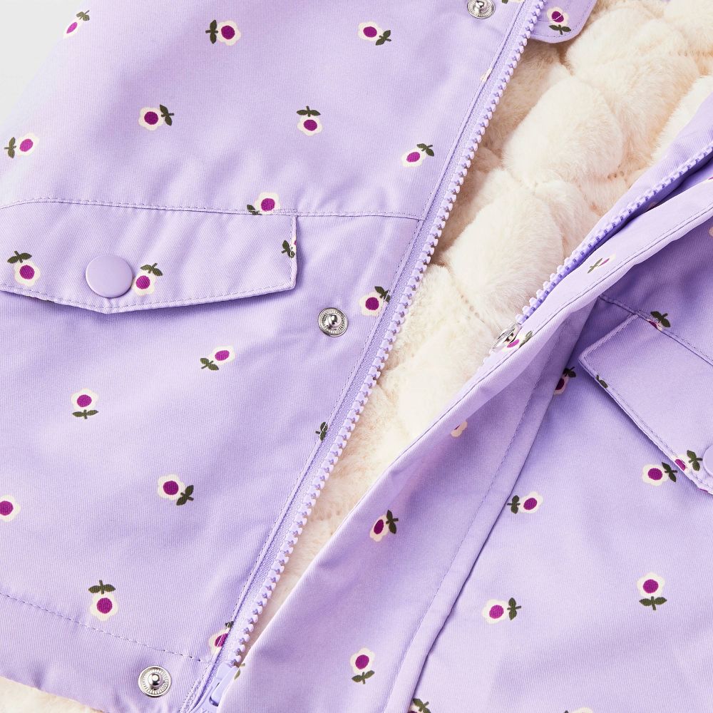 New - Toddler Girls' Hooded Floral Printed Parka Jacket - Cat & Jack™ Lavender 12M