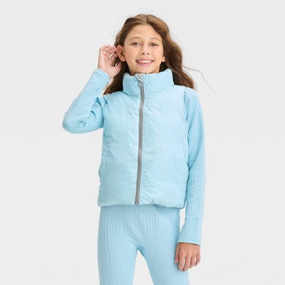 New - All in Motion Kids Full Zipper Reversible Quilted Puffer Vest Stand Up Collar All in MotionBullseye Deals