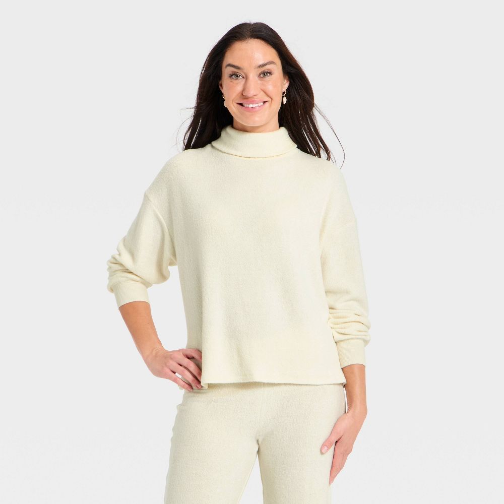 New - Women's Long Sleeve Mock Turtleneck Pullover Blouse - Universal Thread™ Cream S