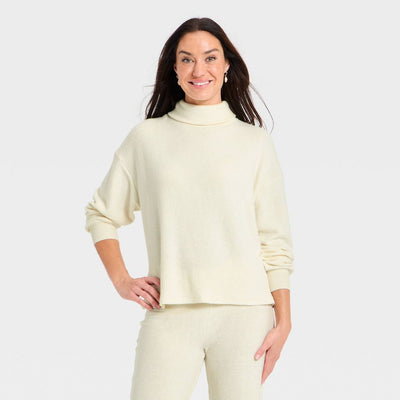 New - Women's Long Sleeve Mock Turtleneck Pullover Blouse - Universal Thread™ Cream S