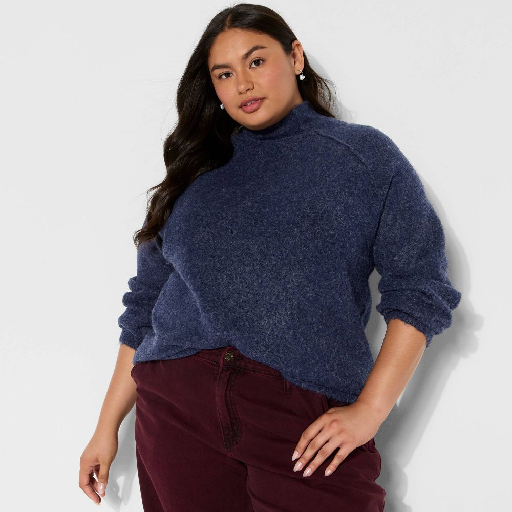 New - Women's Turtleneck Boucle Tunic Pullover Sweater - Wild Fable™ Navy Blue 2X