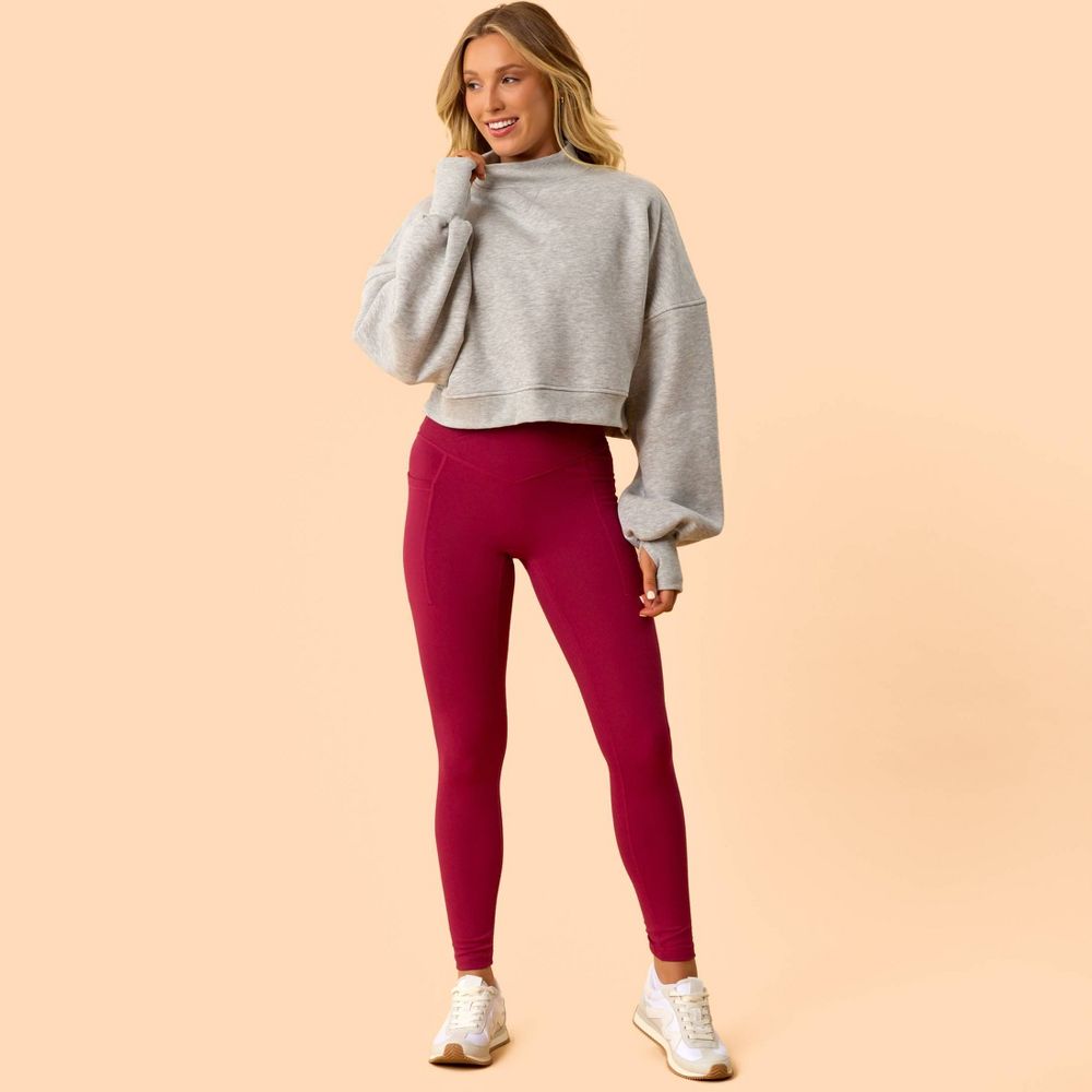 New - Blogilates Women's Crisscross High-Rise Leggings - Burgundy S