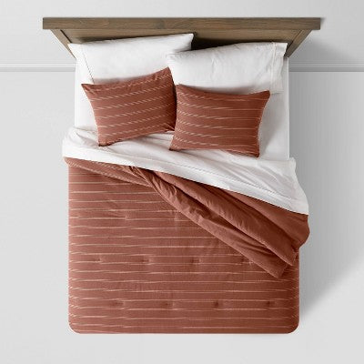 New - Threshold Comforter & Sham Set Cotton Chalk Stripes ThresholdBullseye Deals