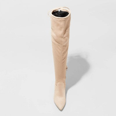 New - A New Day Women's Faux Leather Zipper Tie Over The Knee Dress Boots Block Heel A New DayBullseye Deals