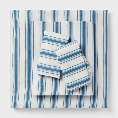 Open Box - King Cotton Blend Sateen Sheet Set Ivory/Navy Textured Stripe - Room Essentials™