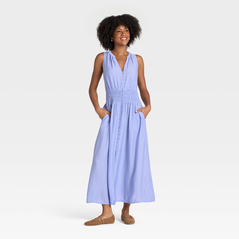 New - Women's Button-Front Maxi A-Line Dress - Universal Thread™ Purple XL