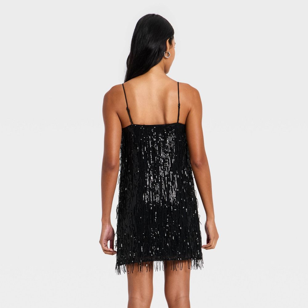 New - Women's Fringe Mini Shift Dress - A New Day™ Black XS