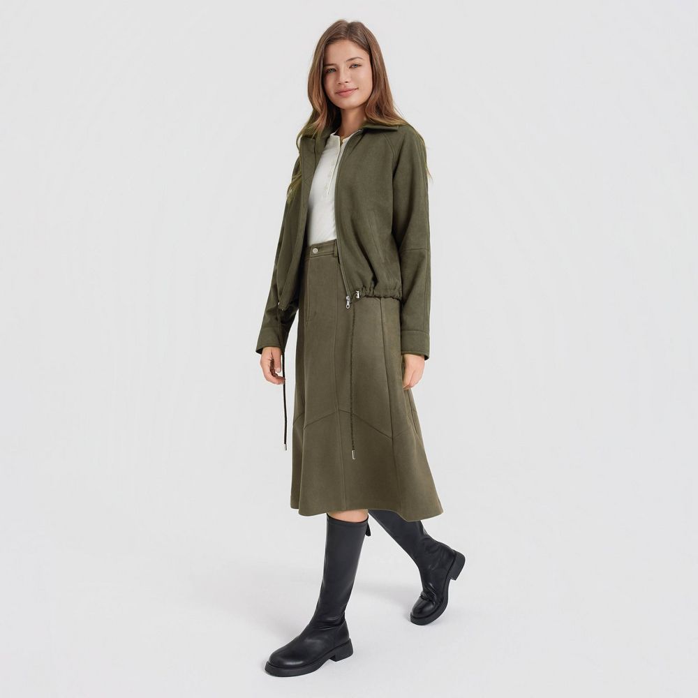 New - Women's Faux Suede Knit Midi A-Line Skirt - Universal Thread™ Olive Green M