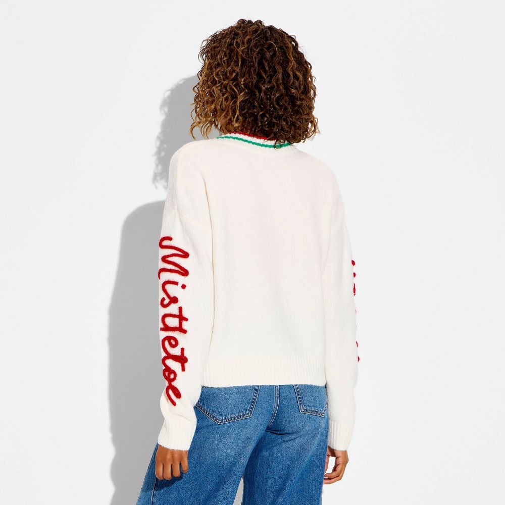 New - Women's Holiday Patchwork Festive Graphic Cardigan - Cream XS