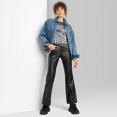 Wild Fable Women's Low Rise Flare Classic Faux Leather Pants Wild FableBullseye Deals