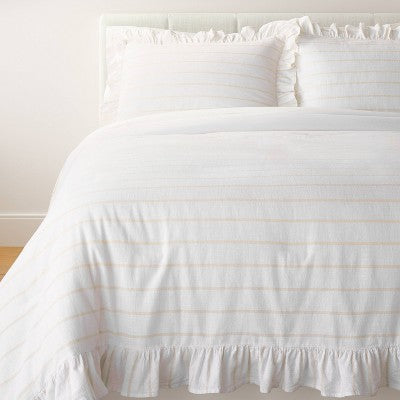New - Threshold Studio McGee Cotton Slub Comforter Set Ruffle Accents White/Khaki King Threshold designed w/Studio McGeeBullseye Deals
