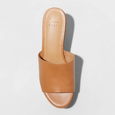 New - A New Day Women's Chunky Block High Heel Slip On Mule Sandals Leather Wide Width A New DayBullseye Deals