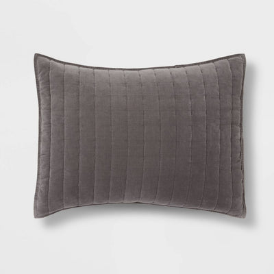 New - Standard Channel Stitch Velvet Quilt Sham Charcoal - Threshold™: Cotton Backing, OEKO-TEX Certified, No Flange