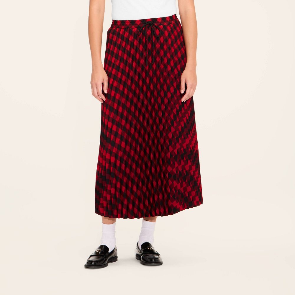 New - Women's Buffalo Check Midi A-Line Pleated Skirt - Woolrich x Target Red/Black XS