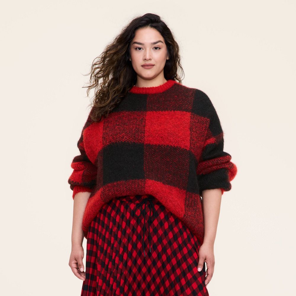 New - Adult Big & Tall Buffalo Check Pullover Sweater - Woolrich x Target Red/Black 5XLT