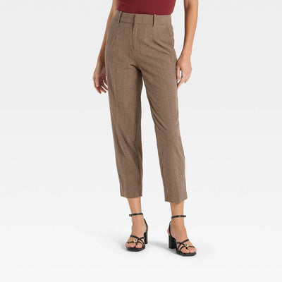 New - Women's Tapered Ankle Pants - A New Day™ Brown Plaid 12
