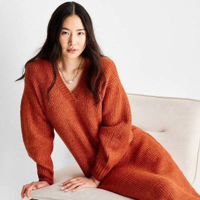 Future Collective with Reese Women's Long Sleeve Midi Sweater Dress Chunky Knit Future Collective with ReeseBullseye Deals
