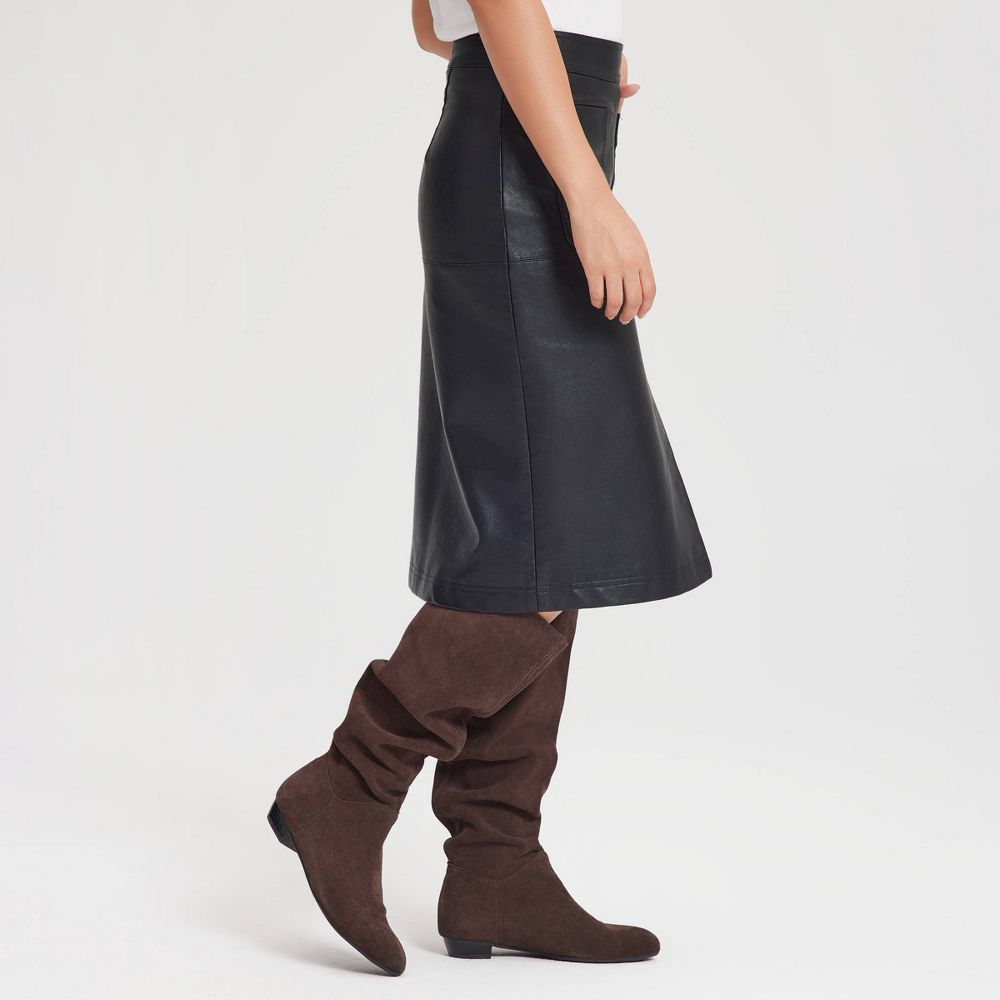 New - Women's Faux Leather Midi A-Line Skirt - Universal Thread™ Black 10
