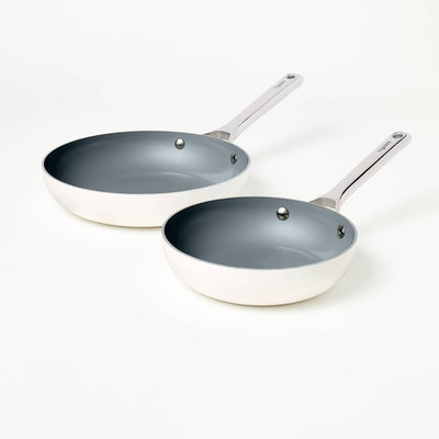 New - 2pk (8" & 10") Nonstick Ceramic Coated Aluminum Frypan Set Cream - Figmint™